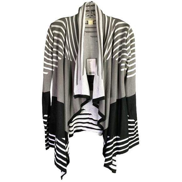 Staring At Stars Cardigan Sweater Womens XS Gray Black Striped Waterfall Front - Picture 1 of 10